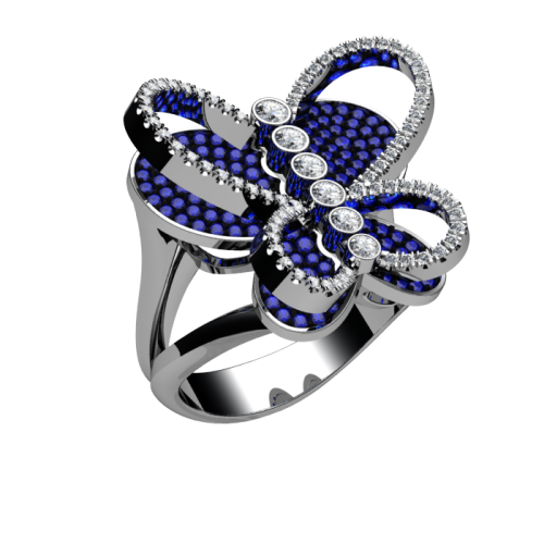 Дизайнерское кольцо с сапфирами и бриллиантами