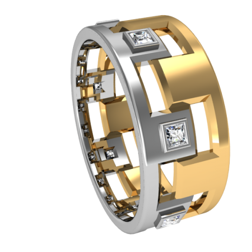 Комбинированное обручальное кольцо с бриллиантами NM12M