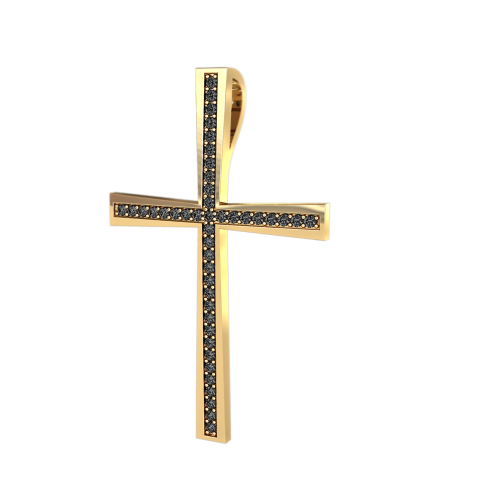 Крест из желтого золота с черными бриллиантами 