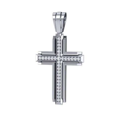 Крест из белого золота с бриллиантами 