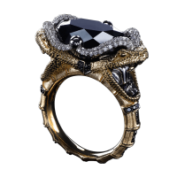 Кольцо Kiss black horned snake с черным бриллиантом и россыпью классических бриллиантов. Black tie коллекция buzzard.